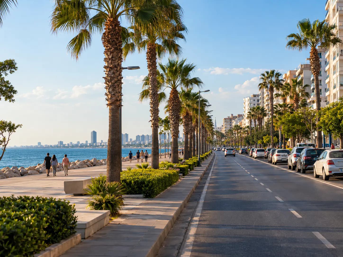 Mersin merkezde palmiyelerle sıralanmış sahil bulvarı