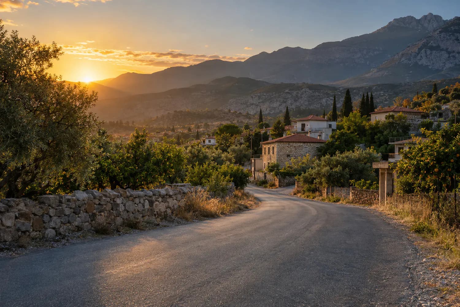 Dağ eteğinde yerleşim ile ana yol arasındaki bağlantı yolu