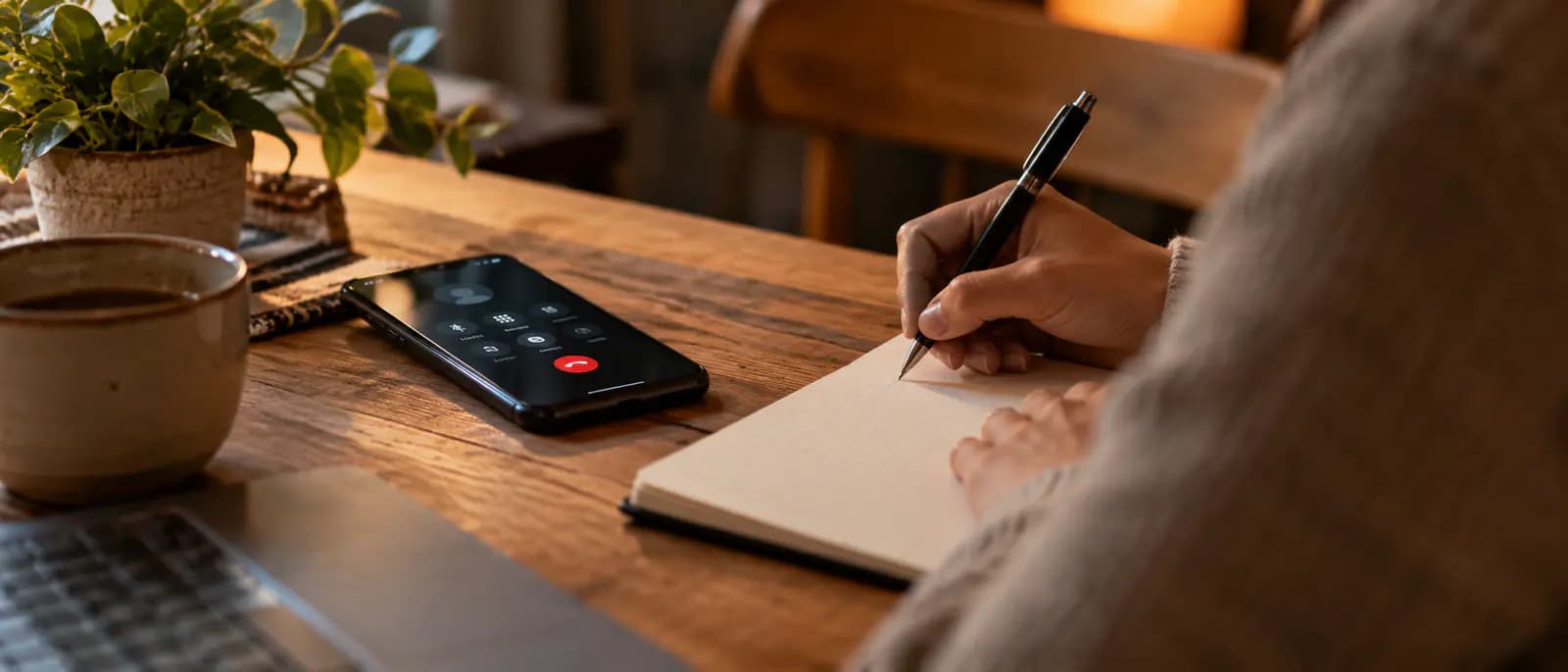 Telefonla konuşurken not alan bir kişinin elleri